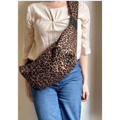 Sixton Cross Body Large Sling Bag in Leopard print 
Fabric bag with zip fastening, soft shoulder strap
