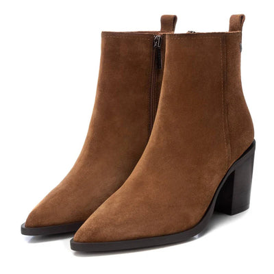 Carmela Suede ankle boot in camel with block heel and pointed toe.