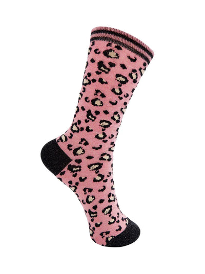 Leopard print socks in pink one size by Black Colour 