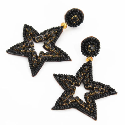 Black beaded star Drop Earrings My Doris 